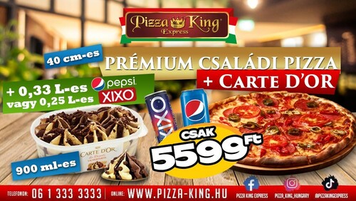 Pizza King 21 - 40cm prémium pizza jégkrémmel  és üdítővel - Jégkrém menük - Online rendelés